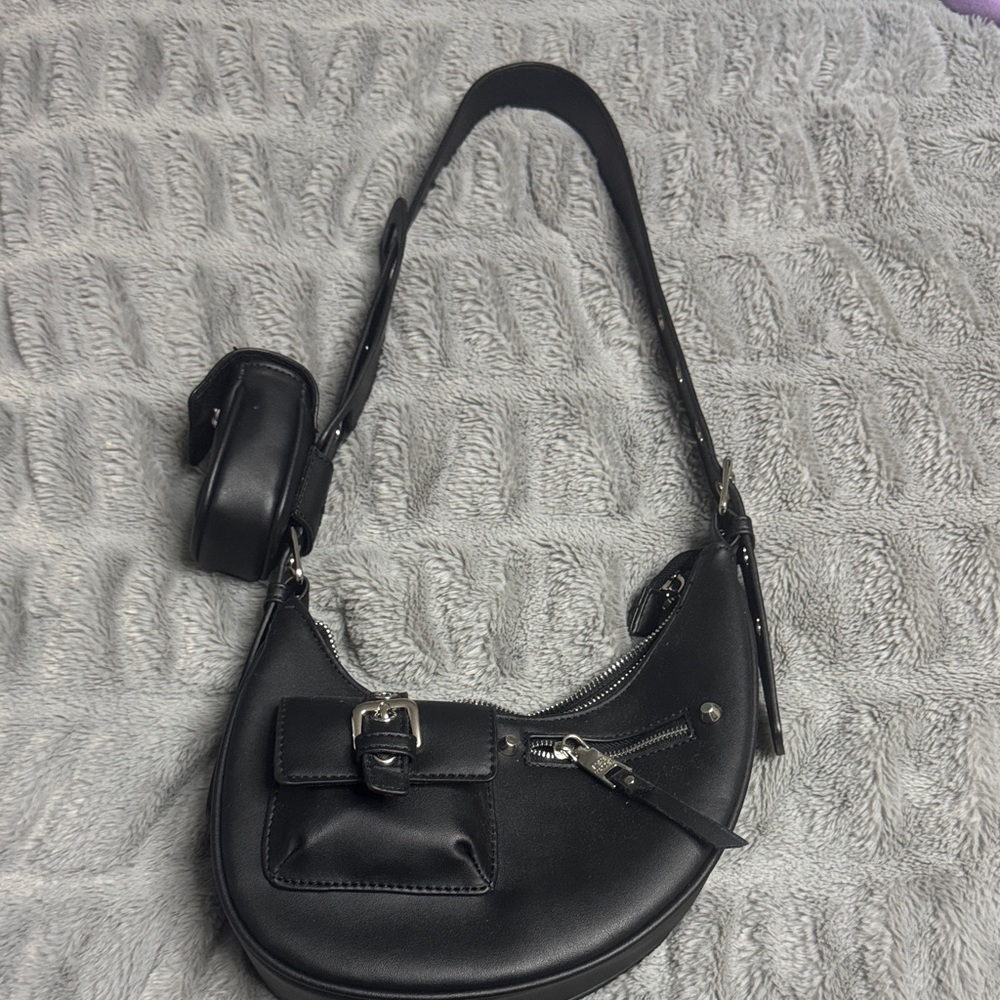 Steve Madden Black Shoulder Bag with Silver Accents